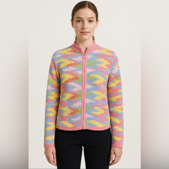 South Cotton Womens Cardigan S Striped Full Zip Cropped Sweater Multicolor - Picture 1 of 6